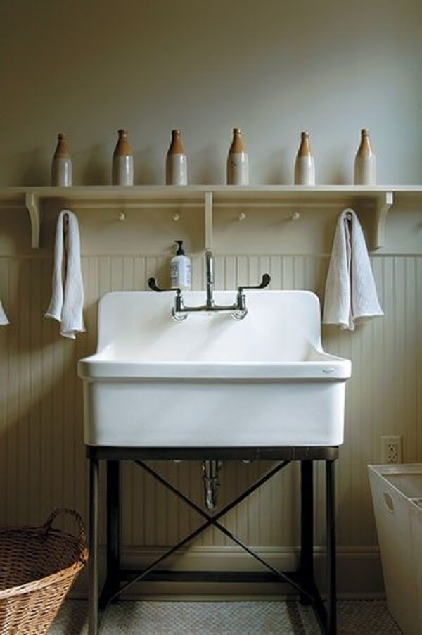 farmhouse sink in the laundry room