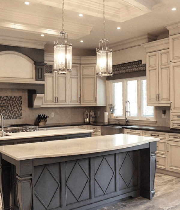 off white kitchen cabinets with antique brown granite